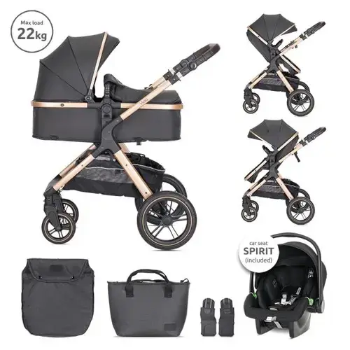 Carucior 3 in1 Lorelli Viola, cos auto Spirit inclus, transformabil, sezut reversibil, pana la 22 kg, Negru