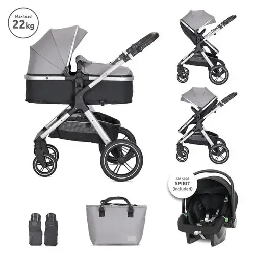 Carucior 3 in1 Lorelli Viola, cos auto Spirit inclus, transformabil, sezut reversibil, pana la 22 kg, Gri