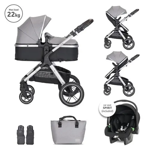 Carucior 3 in1 Lorelli Viola, cos auto Spirit inclus, transformabil, sezut reversibil, pana la 22 kg, Gri