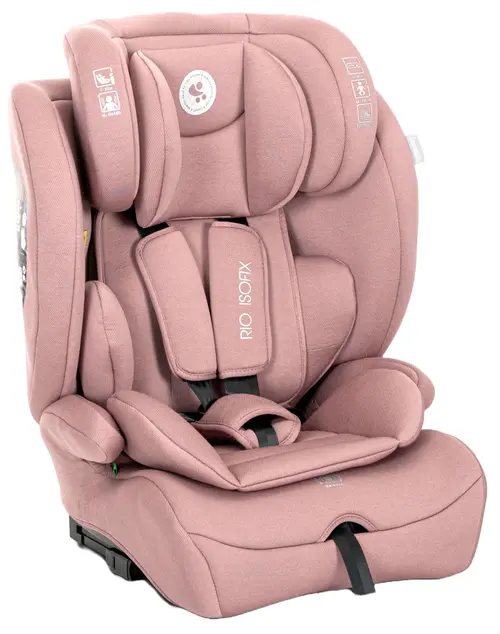 Scaun auto pentru copii Lorelli Rio, Isofix, 76-150 cm, 15 Luni-12 Ani, tetiera reglabila prin mecanism, Roz