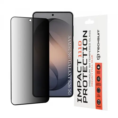 Folie de protectie Ecran Privacy Techsuit pentru Samsung Galaxy S26, Sticla Securizata, Full Glue, 111D