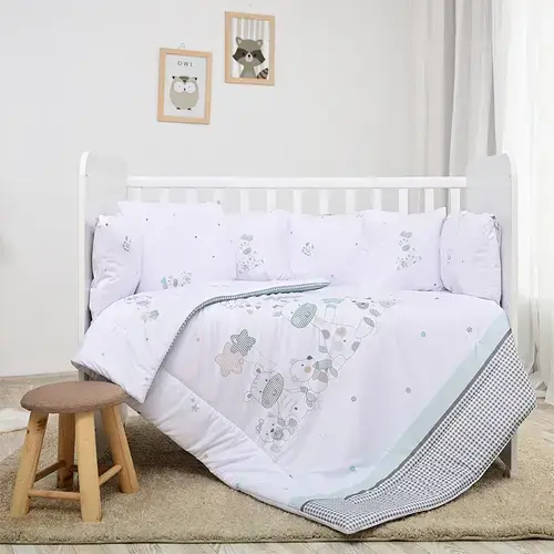 Set lenjerie 7 piese Lorelli Lily Giraffe, bumbac ranforce, pentru paturi 60 x120 cm