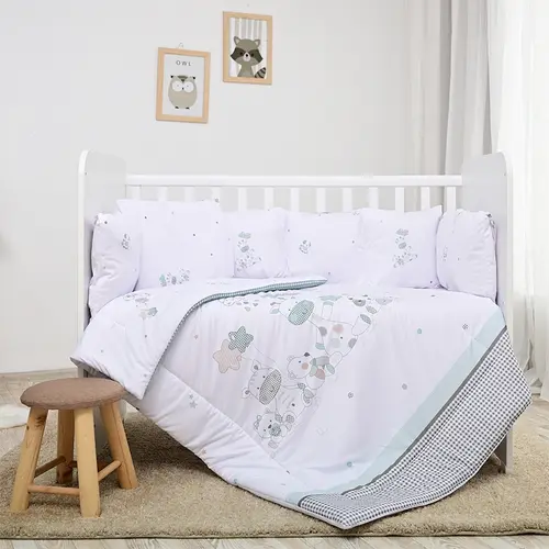 Set lenjerie 7 piese Lorelli Lily Giraffe, bumbac ranforce, pentru paturi 60 x120 cm