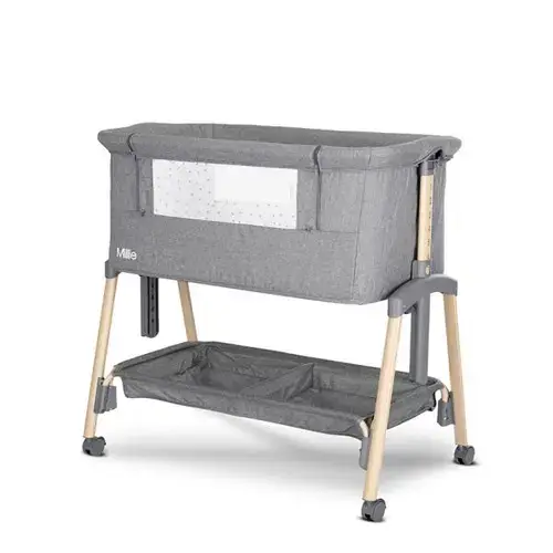 Patut pliabil co-sleeper Lorelli Millie, 0 Luni+, max. 9 kg, inaltime reglabila 7 pozitii, sistem antireflux, plasa de tantari, saltea inclusa, Gri