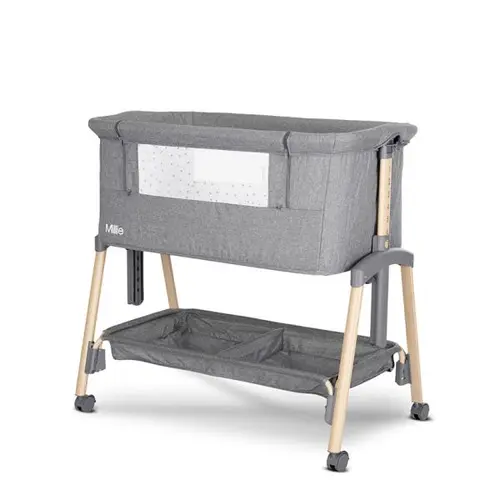 Patut pliabil co-sleeper Lorelli Millie, 0 Luni+, max. 9 kg, inaltime reglabila 7 pozitii, sistem antireflux, plasa de tantari, saltea inclusa, Gri