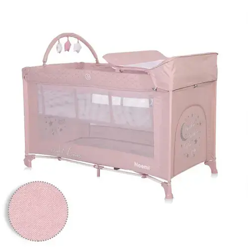 Patut pliabil Lorelli Noemi Plus, 2 nivele cu accesorii, 0 - 6 luni, maxim 11kg, Roz