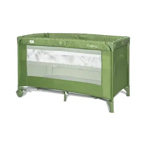 Patut pliabil Lorelli Carina, 2 nivele, deschidere laterala cu fermoar, prevazut cu roti cu frana, Verde