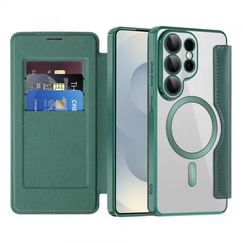Husa MagSafe pentru Samsung Galaxy S26 Ultra, Techsuit, SmartMag Book, Verde