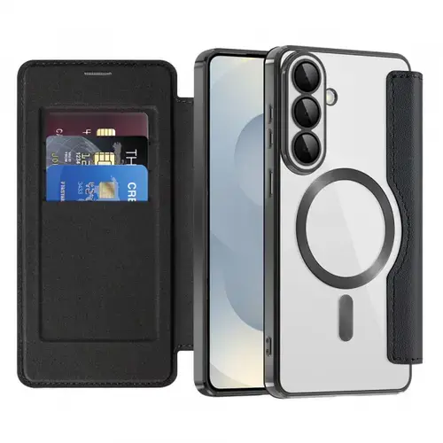 Husa MagSafe pentru Samsung Galaxy S26 Plus, Techsuit, SmartMag Book, Neagra