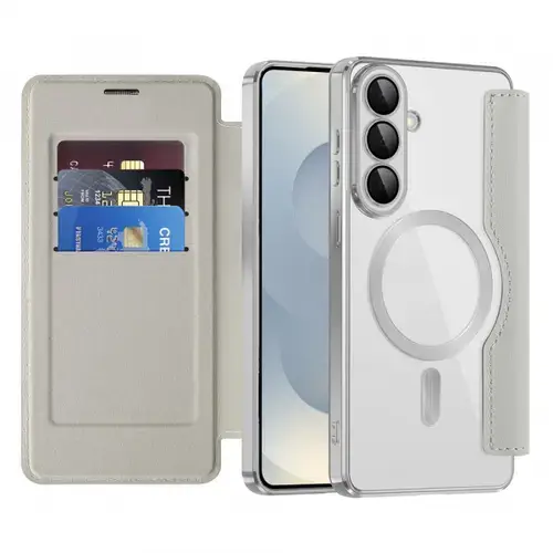 Husa MagSafe pentru Samsung Galaxy S26 Plus, Techsuit, SmartMag Book, Gri
