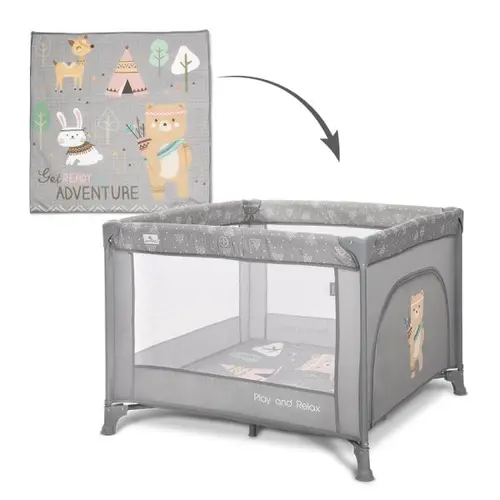 Tarc de joaca Lorelli Play N Relax, 100x100x75 cm, deschidere laterala cu fermoar, geanta de transport, Gri