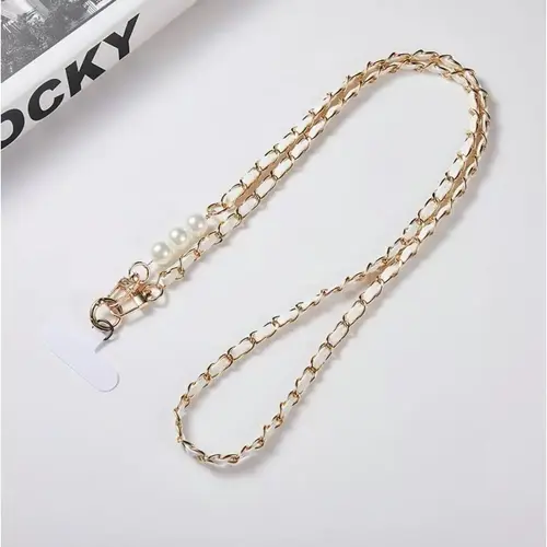 Snur telefon cu perle Lemontti, 120cm, Alb