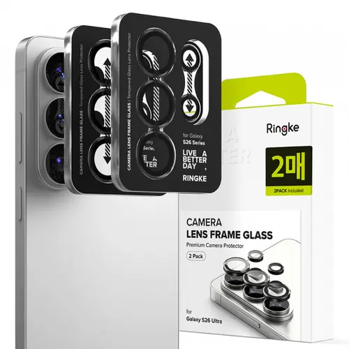 Folie de protectie Camera Spate Ringke pentru Samsung Galaxy S26 Ultra, Sticla Securizata, Set 2 bucati, Neagra