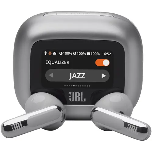 Casti In-Ear JBL Live Flex 3, Bluetooth 5.3, Hi-Res, Smart Case, True Adaptive NC, Autonomie 50H, Multi-point, IP54, Argintiu