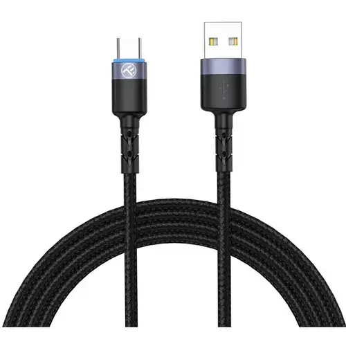 Cablu de date Tellur USB Type-C cu LED, Nailon, 2m, Negru