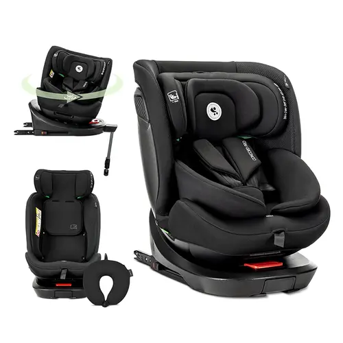 Scaun auto pentru copii Lorelli Concord Pro, Isofix, picior de sprijin, rotativ 360, cu perna de calatorie, 40-150 cm, 0 luni-12 ani, Negru