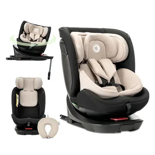 Scaun auto pentru copii Lorelli Concord Pro, Isofix, picior de sprijin, rotativ 360, cu perna de calatorie, 40-150 cm, 0 luni-12 ani, Bej