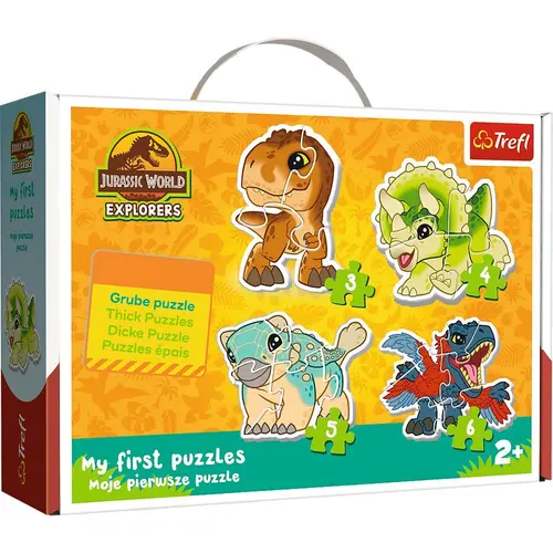 Puzzle pentru copii în valiza Trefl 4 în 1 - Dinozauri draguti