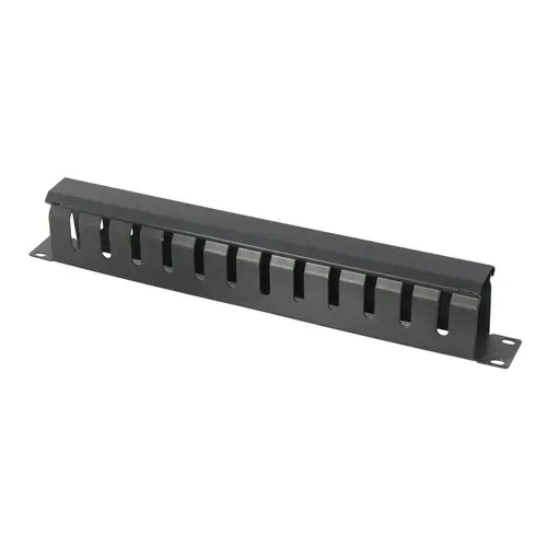 Panou gestionare cabluri SPACER, tip masca orizontala cu capac, 19 inch, 1U, Negru
