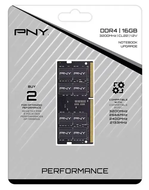 Memorie Notebook PNY Performance, 16GB DDR4, 3200MHz, CL22, Negru