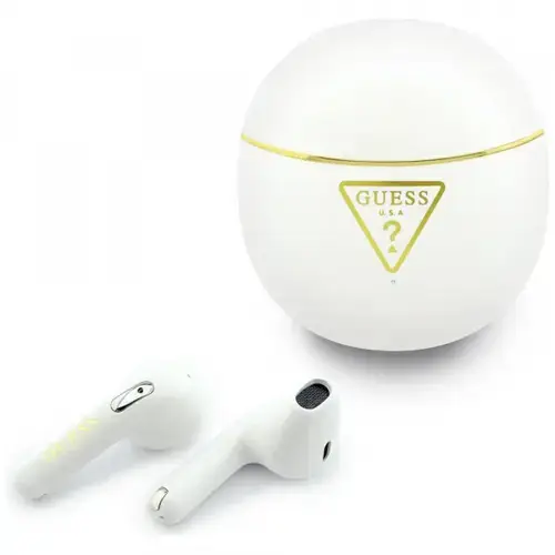 Casti True Wireless Guess Script Print, Bluetooth, Alb