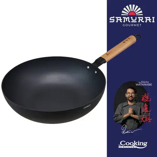 Tigaie Wok Heinner Rikito Watanabe 32x9cm, ceramica neagra, maner din lemn