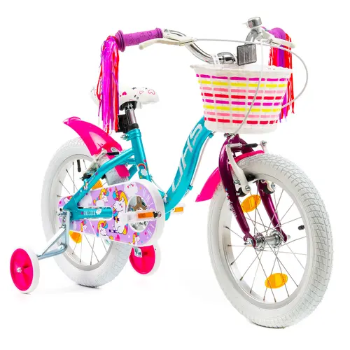 Bicicleta Copii DHS Unicorn, roti 16 Inch, Sistem franare V-brake, Albastru