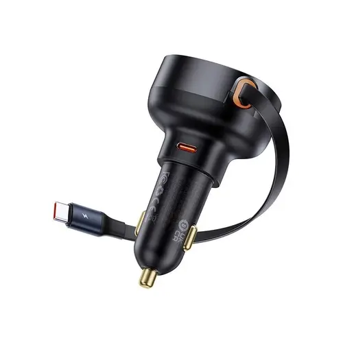 Incarcator auto Baseus Enjoyment Pro, 60W, cu cablu retractabil USB-C, Negru