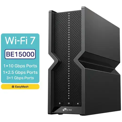 Router Wireless TP-Link Archer BE700, BE15000, Tri-Band, Wi-Fi 7, 1 port 10 Gbps, 1 port 2.5 Gbps, 3 porturi Gigabit, port USB 3.0, MLO, EasyMesh, TP-Link HomeShield