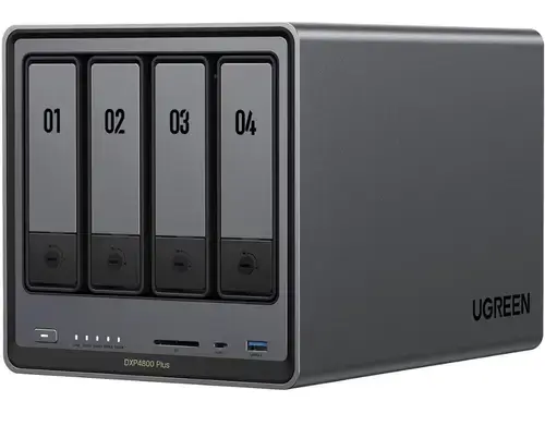 NAS UGREEN NASync DXP4800 Plus cu procesor Intel Pentium Gold 8505 5-core 3.3 Ghz, 8GB DDR5, 4-bays, port 2.5G, port 10GB