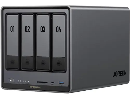 NAS UGREEN NASync DXP4800 Plus cu procesor Intel Pentium Gold 8505 5-core 3.3 Ghz, 8GB DDR5, 4-bays, port 2.5G, port 10GB