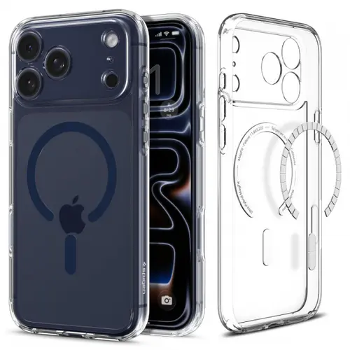 Husa MagSafe pentru Apple iPhone 17 Pro, Spigen, Ultra Hybrid, Transparenta Bleumarin