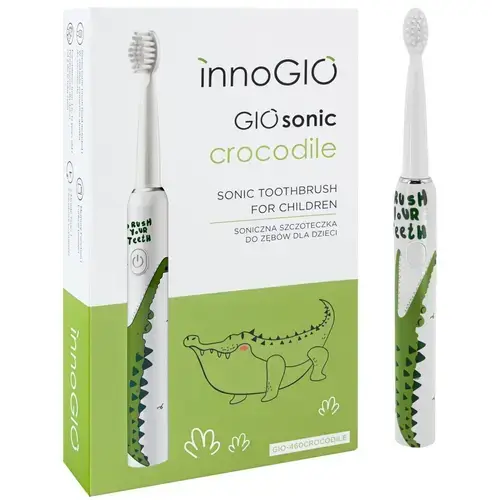 Periuta de dinti electrica pentru copii Luka  GIOsonic Crocodile, 4 capete de schimb, 3 moduri de functionare, Verde