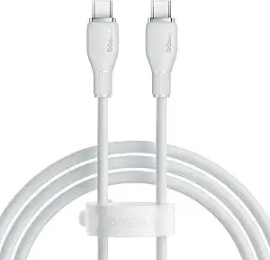 Cablu de date Baseus Pudding, USB Type-C la USB Type-C, 100W, 1.2m, Alb