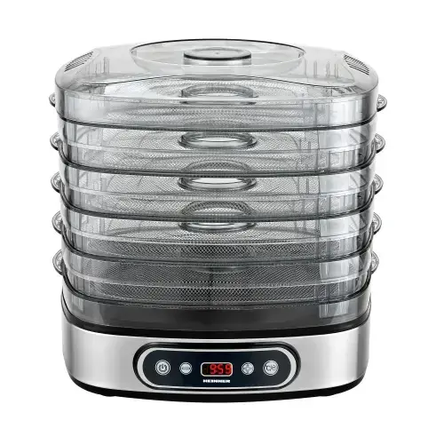 Deshidrator de alimente Heinner FreshDehydrate HFD-K380SSBK, 320-380W, 5 tavi inox, control electronic, display LED, timer, interval 35-70°C