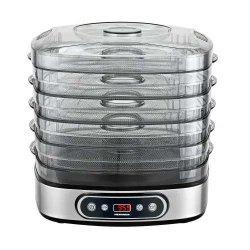 Deshidrator de alimente Heinner FreshDehydrate HFD-K380SSBK, 320-380W, 5 tavi inox, control electronic, display LED, timer, interval 35-70°C
