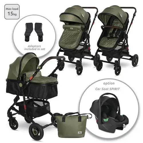 Carucior Lorelli Alba Premium, landou transformabil, adaptori scoica, de la 0 luni pana la 3 ani, maxim 15 kg, Verde