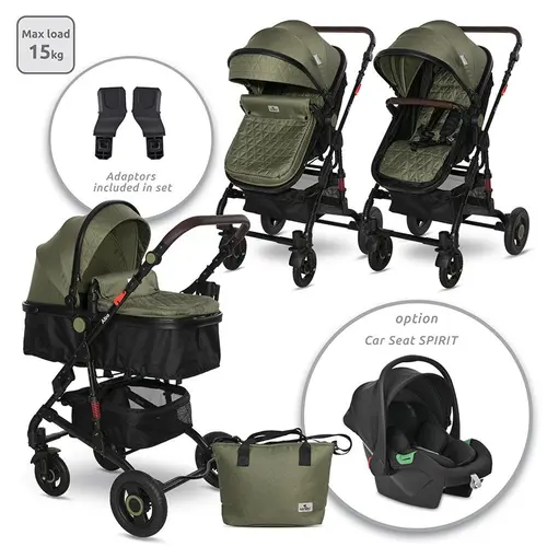 Carucior Lorelli Alba Premium, landou transformabil, adaptori scoica, de la 0 luni pana la 3 ani, maxim 15 kg, Verde