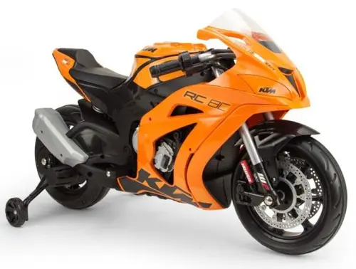 Motocicleta electrica de curse pentru copii Injusa licenta KTM, 12V, include roti ajutatoare, 3-6 Ani