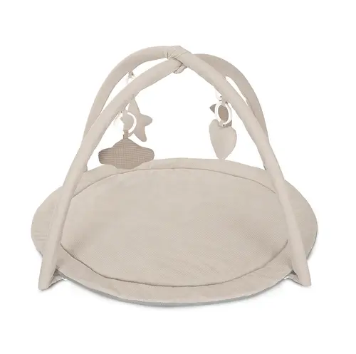 Saltea de activitati pentru bebelusi Lorelli Moments, jucarii textile cu sunet si zornaitoare, 83x83 cm, 0 luni+, Bej
