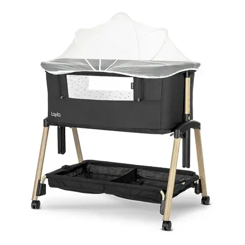 Patut Co Sleeper copii Lorelli Layla 2 in 1, cu latura pliabila, reglabil pe inaltime, sistem anti-reflux, Negru