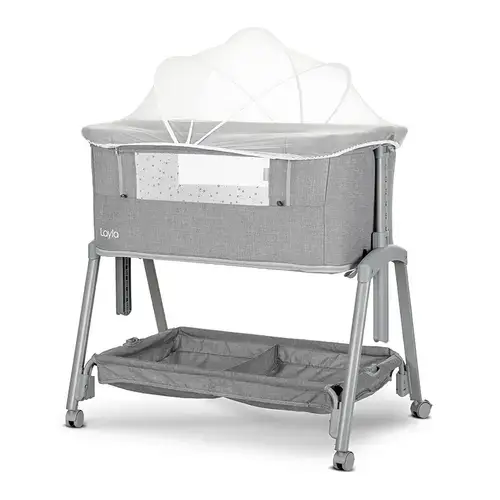 Patut Co Sleeper copii Lorelli Layla 2 in 1, cu latura pliabila, reglabil pe inaltime, sistem anti-reflux, Gri
