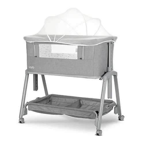 Patut Co Sleeper copii Lorelli Layla 2 in 1, cu latura pliabila, reglabil pe inaltime, sistem anti-reflux, Gri