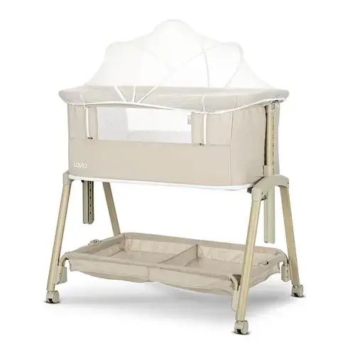 Patut Co Sleeper copii Lorelli Layla 2 in 1, cu latura pliabila, reglabil pe inaltime, sistem anti-reflux, Bej