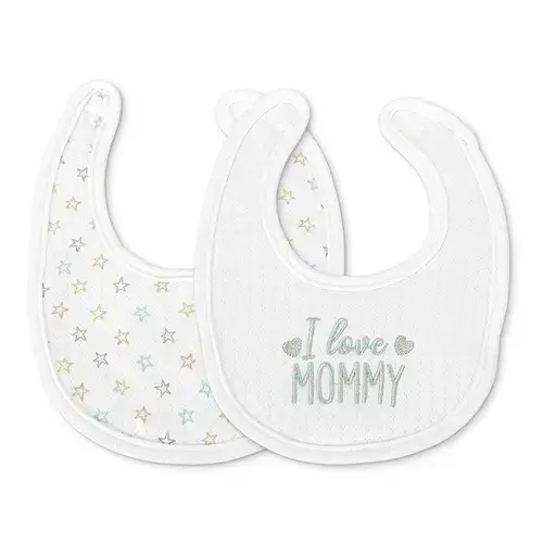 Set 2 bavete bumbac pentru nou-nascut Lorelli, inchidere cu velcro, potrivit pentru hranire si in perioada eruptiei dentare, 0 luni+, Alb