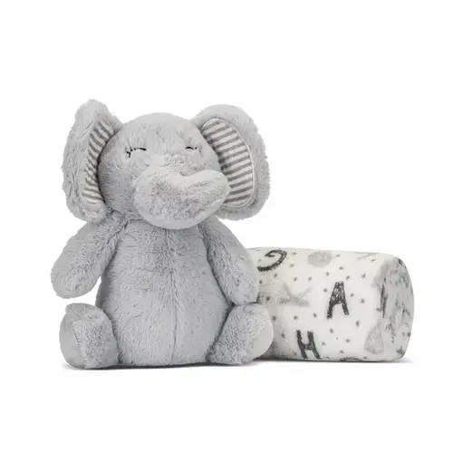 Paturica moale cu jucarie din plus elefant Lorelli Nappy, 90 x 75 cm, 0 luni +, Gri