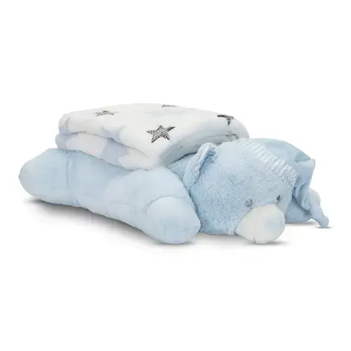 Set 2 piese Lorelli Poffy, paturica moale 90 x 75 cm, pernuta in forma de ursulet 45 x 30 cm, 0 luni+, Albastru