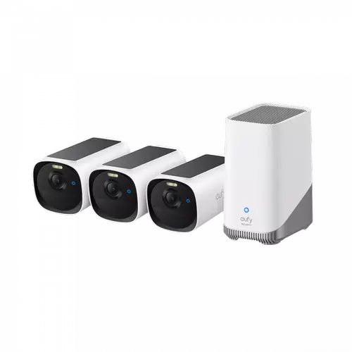 Kit supraveghere video eufyCam E40, 2K HD, Incarcare solara, MaxColour Vision, Homebase 3 + 3 camere video