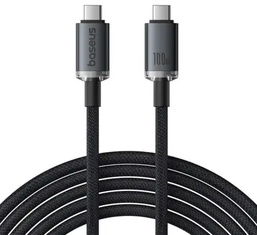 Cablu Date si Incarcare USB-C - USB-C Baseus Crystal Shine Series, P10318204111-00, 100W, 1.5m, Negru