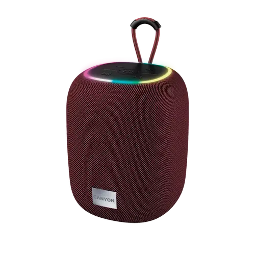 Boxa Bluetooth CANYON BSP-8, BT V5.2, BLUETRUM AB5362B, suport card TF, port USB tip C, baterie polimer de 1800 mAh, putere maxima 10 W, rosu, lungime cablu 0,50 m, 110x110x135 mm, 0.57 kg, Visiniu